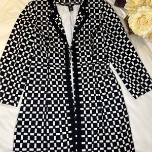 White House Black Market Monochrome Geometric Long Blazer